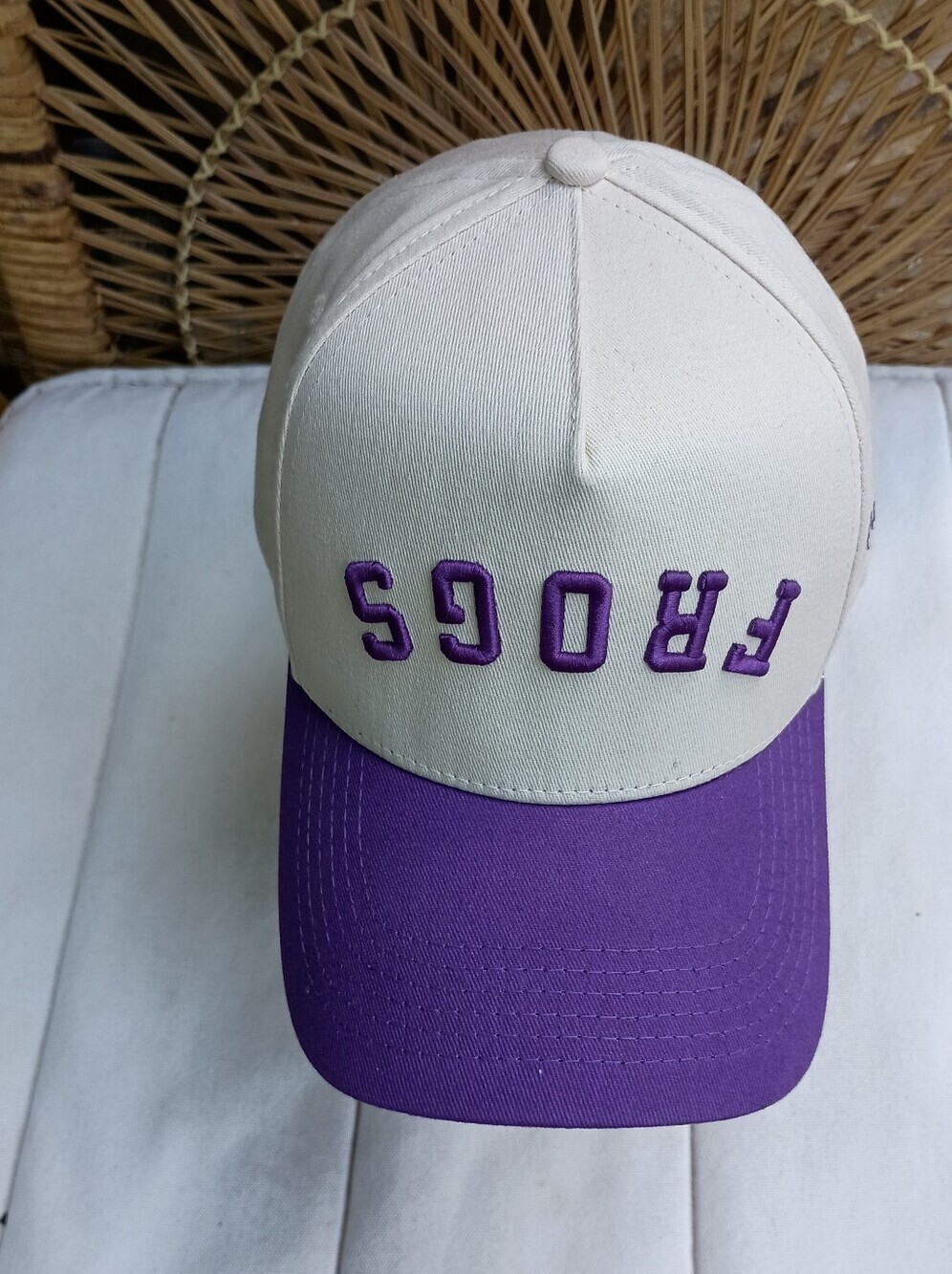 No Rival Adjustable Cream and Purple 'FROGS' Baseball Cap